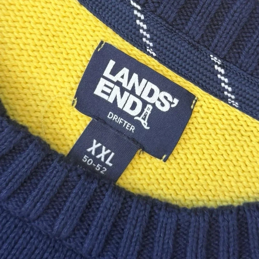 Lands End Drifter Knit Sweatshirt Men's Size XXL Colorblock Pullover Sweater